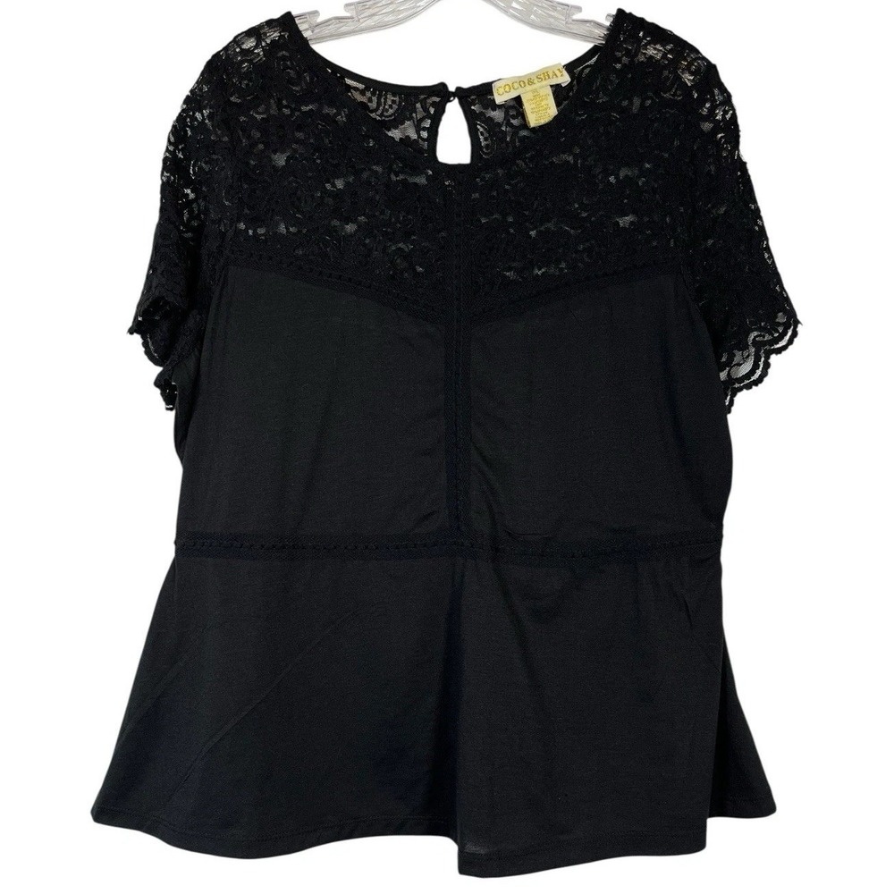 NWT‎ Coco & Shay Sz 1X Black Lace Trim Top Dark Romantic Witchy Shirt XL New